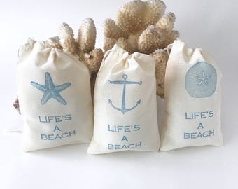 Nautische Gastgeschenke Strand-Party Taschen Hochzeit Willkommen Goodie Taschen Anker Musslin Hawaiian Aloha Seestern Leben ist ein Strand-Babyparty-Geburtstag