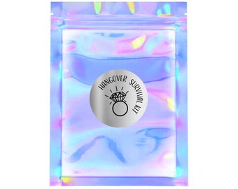 Hangover Survival Kit Bags | Diamond Ring Bachelorette Party Favor Bags Wedding Welcome Recovery Gift Goodie Iridescent Holographic