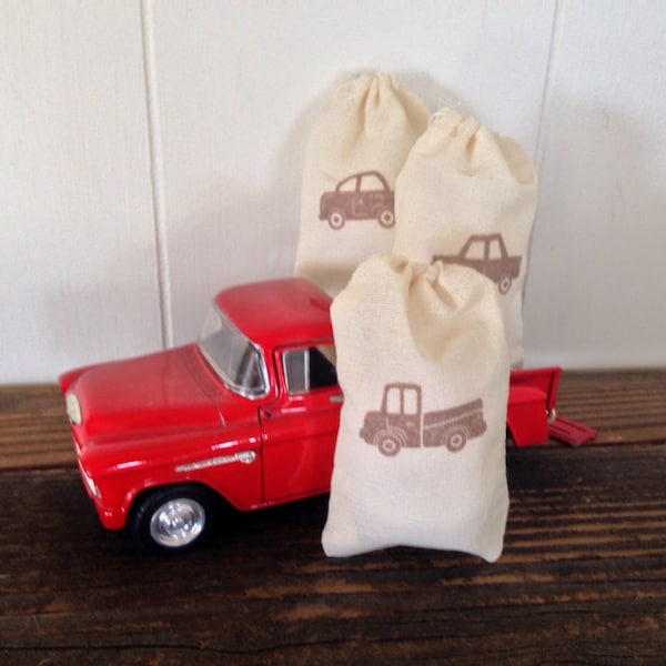 Truck Favor Bags Car Party Bags Baby Boy Shower Birthday Gift Bag Candy Goodie Wedding Welcome Bachelor Mulsin Cotton Cloth Bags