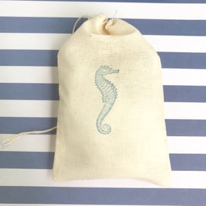 Borse da festa con cavalluccio marino Borse per bomboniere nautiche Borse per addio al nubilato da spiaggia Borse per caramelle Borse in mussola oceanica Baby Shower Matrimonio Borsa regalo di benvenuto Panno