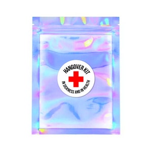 Hangover Kit Bags | Bachelorette Party Favor Bags Wedding Welcome Hangover Recovery Gift Goodie Iridescent Holographic
