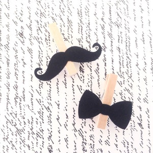 Bow Tie Mustache Clothespins Baby Shower Decoration Don't Say Baby Game Clothes Pin Clips Birthday Party Wedding Little Man Drink Marker image 1