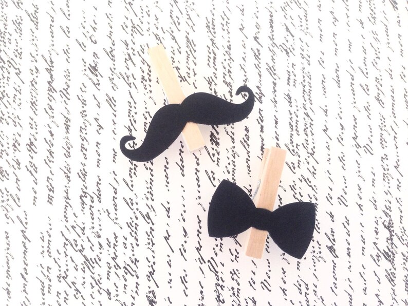 Bow Tie Mustache Clothespins Baby Shower Decoration Don't Say Baby Game Clothes Pin Clips Birthday Party Wedding Little Man Drink Marker image 1