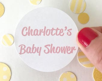 Custom Baby Shower Stickers | Personalized Baby Girl Round Circle Sticker Favor Bag Label Its a Girl Pink Gift Bag Bag Envelope Seal Package