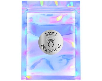 Custom Bachelorette Party Bags | Diamond Ring Hangover Survival Wedding Welcome Recovery Gift Goodie Iridescent Holographic Pouch