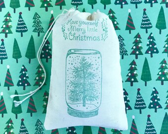 Snow Globe Merry Christmas Tree Favor Bags Party Bag Holiday Goodie Candy Bags Muslin Bag Gift Bag Cloth Cotton Bags Gift Wrap Exchange Soap