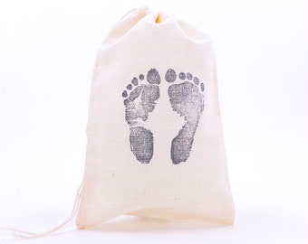 Baby Footprints Favor Bags Baby Shower Party Bag Baby Feet Thank You First Birthday Soap Jewelry Gift Goodie Cloth Candy Treat Muslin Bag
