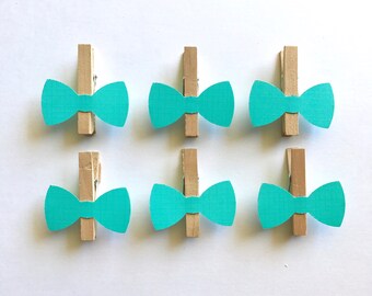 Teal Bow Tie Clothespin Baby Shower Decoration Don't Say Baby Game Pins Clips Bows Wedding Photo Display Diaper Cake