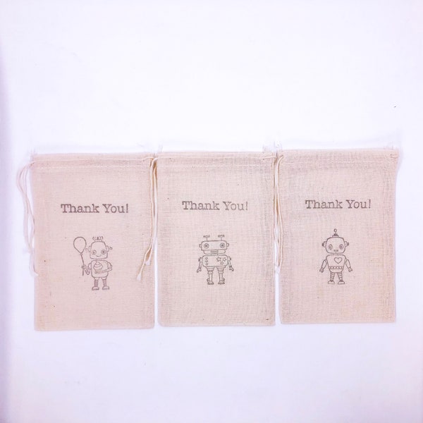 Robot Favor Bags Outer Space Party Birthday Goodie Bags Bags Baby Shower Gift Bag Candy Cloth Muslin Kids Wedding Welcome