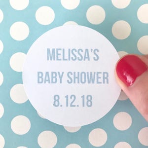 Custom Baby Shower Date Sticker | Personalized Baby Boy Round Circle Favor Bag Label | Its a Boy Blue Gift Bag Bag Envelope Seal Package