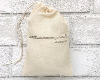 Bible Verse Favor Bags With God all things are possible Matthew 19:26 Gift Bag Easter Party Favor Wedding Welcome Baptism Christmas