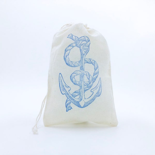 Anchor Favor Bags nautical Party Bag Wedding Welcome Birthday Gift Bag Candy Goodie Baby Shower Jewelry Soap Bag Muslin Cloth Bag