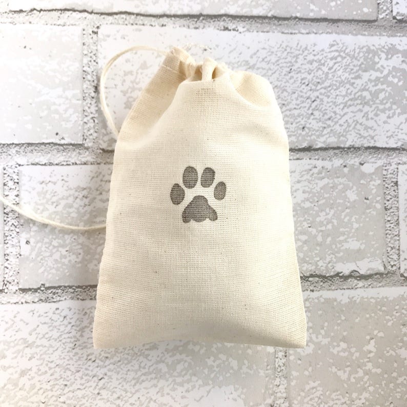 Paw Print Favor Bags Dog Goodie Bag Party Bags Wedding Welcome Baby Shower Candy Bag Cat Birthday Bridesmaid Soap Jewelry Muslin image 1