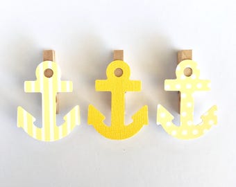 Yellow Anchor Clothespins Baby Shower Decoration Don't Say Baby Game Nautical Clothes Pins Photo Clips Gender Reveal Girl Boy Diaper Cake