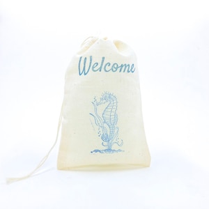 Seahorse Welcome Party Bags Nautical Favor Bags Beach Bachelorette Goodie Candy Bags Ocean Muslin Bags Baby Shower Wedding Welcome Gift Bag