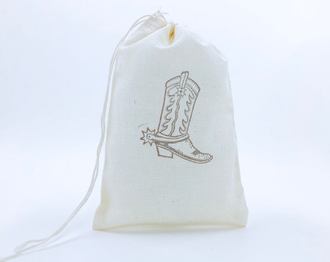 Western Favor Bags Muslin Bags With Western Design, Cowboy Boot Bag, Cowboy Hat Bag Etsy