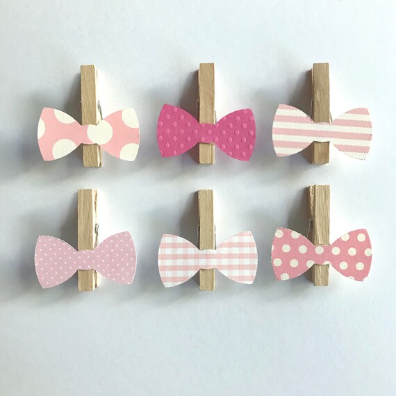 Pink Bows Clothespins Don't Say Baby Clothes Pins Tie Bowtie Baby Shower  Decoration Game Clips Birthday Wedding Its a Girl Polka Dot Diaper 