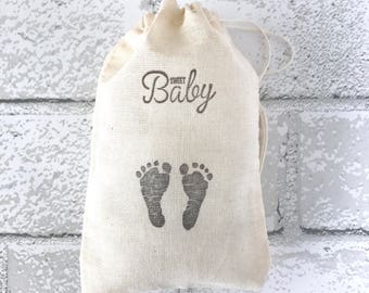 Sweet Baby Footprint Favor Bags Baby Shower Party Bag Baby Feet Candy Goodie Treat Gift Bag Thank You Jewelry Soap Cloth Muslin