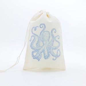 Octopus Favor Bags Nautical Party Bags Wedding Welcome Gift Bag Baby Shower Birthday Ocean Beach Candy Goodie Jewelry Soap Cloth Muslin Bag