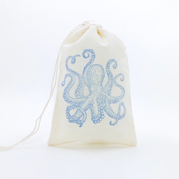 Octopus Favor Bags Nautical Party Bags Wedding Welcome Gift Bag Baby Shower Birthday Ocean Beach Candy Goodie Jewelry Soap Cloth Muslin Bag