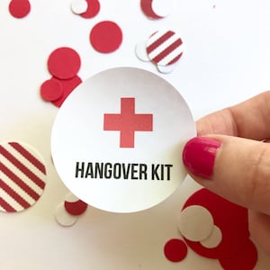 Hangover Kit Aufkleber | Runder Kreis Überleben Junggesellinnenabschied | Geschenkbeutel Etikett | Umschlag Verschluss Paket Aufkleber