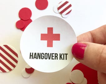 Hangover Kit Sticker | Round Circle Survival Recovery Bachelorette Party | Favor Bag Gift Label | Envelope Seal Package Sticker