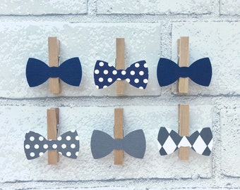 Don't Say Baby Bowtie Clothespins Baby Shower Decoration Gray Navy Bow Tie Clothes Pins Clips Birthday Baby Shower Games Wedding