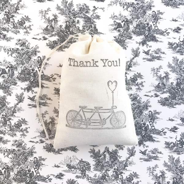 Thank You Bike Favor Bags Bicycle party Bag Wedding Welcome Baby Shower Gift Bag Birthday Bachelorette Groomsmen Candy Goodie Cloth Muslin