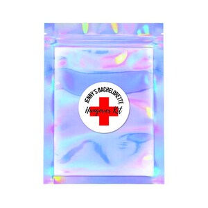 Personalized Bachelorette Party Bags | Cross Hangover Survival Wedding Welcome Recovery Gift Goodie Iridescent Holographic Pouch