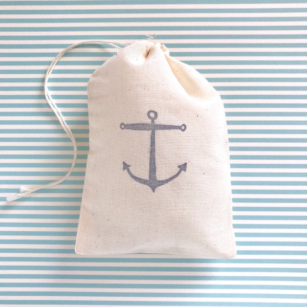 Anchor Favor Bags Nautical Party Bags Beach Wedding Welcome Gift Goodie Candy Bags Birthday Party Bachelorette Hawaii Baby Shower Muslin Bag