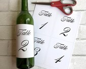 Printable Table Numbers Wine Bottle Label Stickers Script Wedding Table Numbers Instant Download Printable Digital Set of 1-20