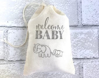 Elephant Favor Bags Welcome Baby Party Bags Shower Gift Bag Candy Goodie Bag Zoo Safari Party Favor Cloth Bag Animal Theme Thank You Cloth