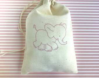 Elephant Favor Bags Baby Shower Party Bag Candy Gift Bag Goodie Bag Zoo Safari Party Favor Animal Thank You Baby Girl Cloth Muslin Bag