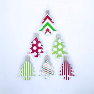 Christmas Tree Clothespins Holiday Decoration Paper Cutouts Kit Card Banner Garland Holder Hanger Gift Wrap Name Tag Clips Drink Marker image 1