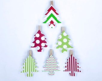 Christmas Tree Clothespins Holiday Decoration Paper Cutouts Kit Card Banner Garland Holder Hanger Gift Wrap Name Tag Clips Drink Marker