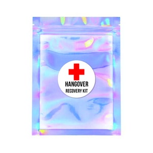Hangover Recovery Kit Bags | Bachelorette Party Survival Favor Bags Wedding Welcome Gift Goodie Iridescent Holographic