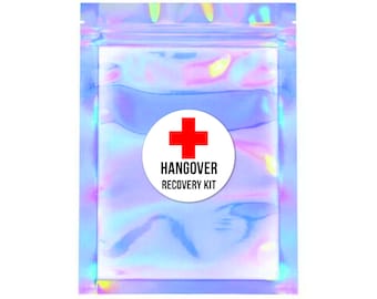 Hangover Recovery Kit Bags | Bachelorette Party Survival Favor Bags Wedding Welcome Gift Goodie Iridescent Holographic