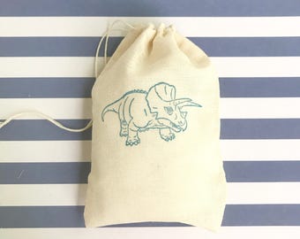 Dinosaur Favor Bags Triceratops Party Bags Birthday Goodie Bags Candy Bag Gift Bag Baby Shower Treat Cloth Muslin