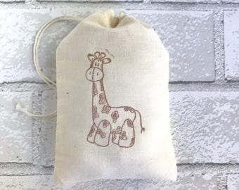 Giraffe Party Bags | Safari Goodie Bag Zoo Favor Jungle Baby Shower Birthday Candy Gift Bag Soap Jewelry Muslin Cloth Fabric Wedding