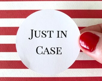 Just In Case Stickers | Hangover Kit Sticker Round Circle Survival Recovery Bachelorette Party | Favor Bag Gift Label Envelope Seal Package