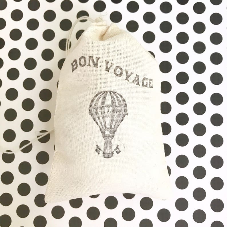 Hot Air Balloon Favor Bags Bon Voyage Party Bags Travel Theme Gift Bag Going Away Goodie Bags Destination Wedding Welcome Baby Shower Muslin image 1