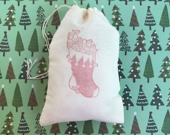 Christmas Stocking Favor Bags Candy Goodie Party Bags Stocking Stuffer Gift Wrap Holidays Cloth Muslin Bag Gift Exchange Advent Soap