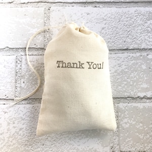 Thank You Favor Bag Muslin Bag Party Favor Baby Shower Wedding Welcome Goodie Candy Bag Birthday Bridesmaid Bachelorette Bridal Typewriter