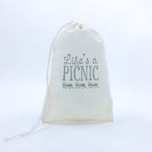 Life is a Picnic Ant Favor Bags Picnic party Bags Outdoor Wedding Welcome Birthday Party Baby Shower Candy Goodie Muslin Gift Bag