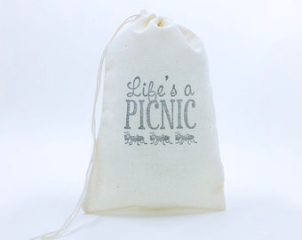 La vida es una hormiga de picnic Bolsas de regalo Bolsas de fiesta de picnic Boda al aire libre Bienvenida Fiesta de cumpleaños Baby Shower Candy Goodie Bolsa de regalo de muselina