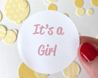 It's a Girl Stickers | Baby Shower Favor Bag Circle Sticker | Baby Girl Pink Favor Bag Gift Label | Envelope Seal Package Sticker