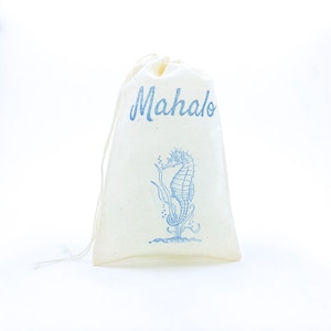 Seahorse Mahalo Party Bags Nautical Favor Bags Beach Bachelorette Goodie Candy Bags Ocean Muslin Bags Baby Shower Wedding Welcome Gift Bag C