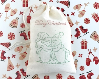 Penguin Favor Favor Bags Christmas Party Bags Holiday Goodie Candy Bags Muslin Bag Gift Bag Cloth Cotton Bags Gift Wrap Exchange Soap