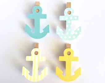 Anchor Clothespins Baby Shower Decoration | Blue Yellow Don't Say Baby Game Nautical Clothes Pins Photo Clips Pin Favors Wedding Diaper Cake