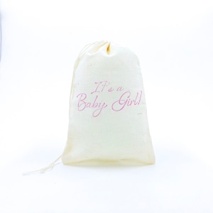 Its a Baby Girl Party Bags Baby Shower Favor Bags Candy Goodie Bags Welcome Baby Gift Bags Muslin Jewelry Soap Bag